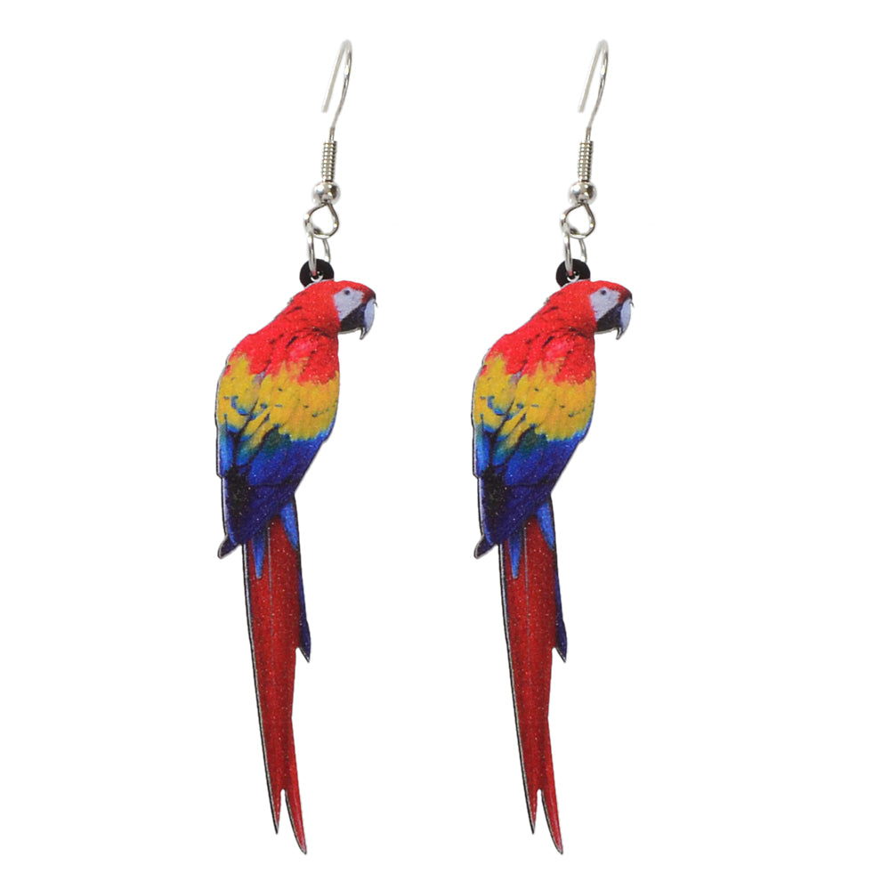 Bohemian Funny Multi-colored Acrylic Parrot Big Dangle Holiday Party Earrings