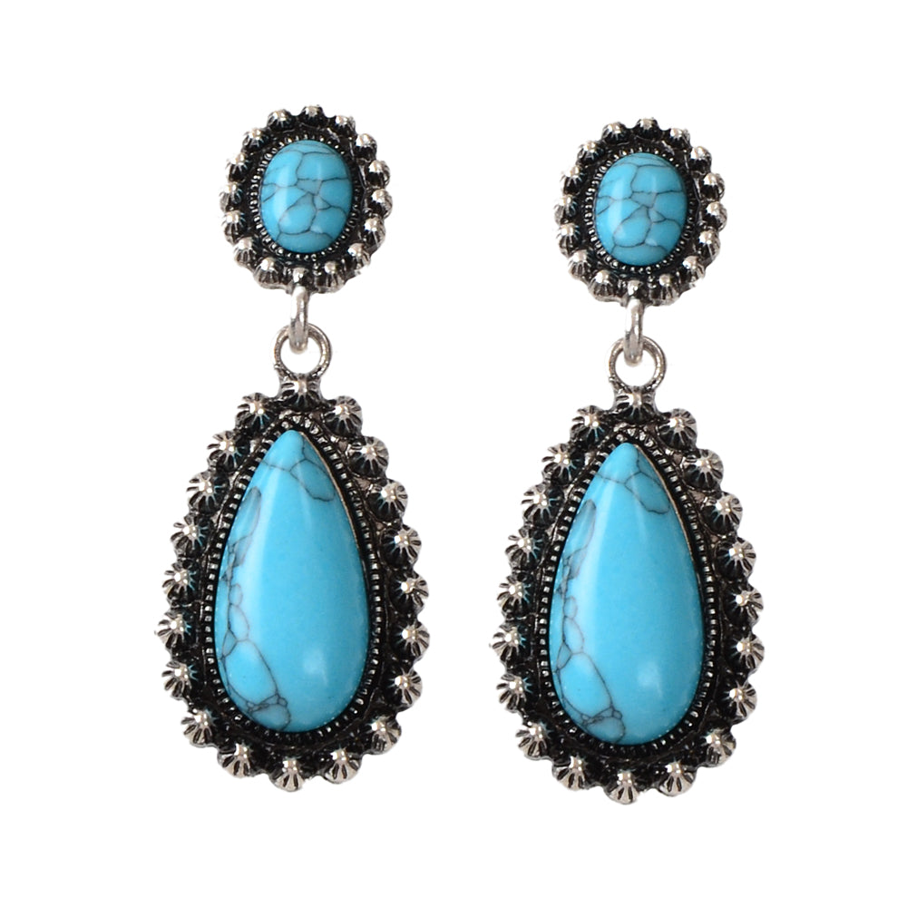 Traditional Jewellery Ethnic Antique Boho Oxidized Turquoise Water Drop Earrings-4