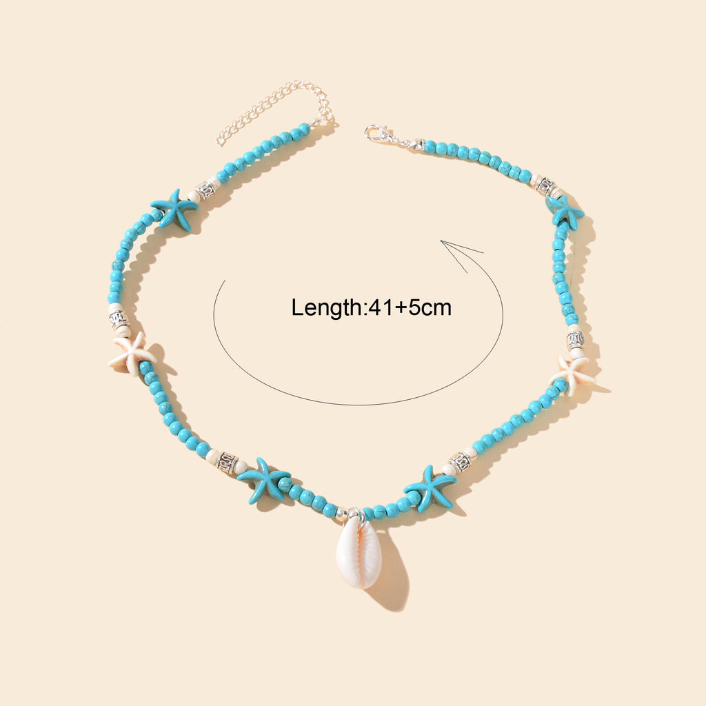 Sweet Jewellery Blue Colour Seed Beads Handmade Starfish Collar Short Necklace
