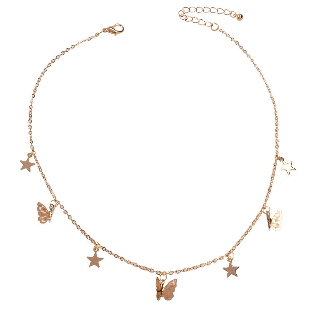 Trendy Gold Chain Star Butterfly Charm Collar Necklace Women Party Decoration