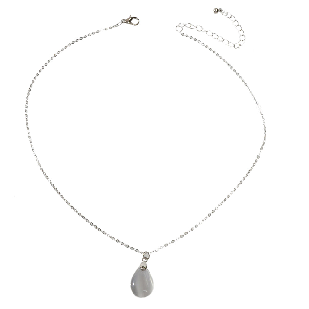 Textured Jewelry Silver Chain Opal Water Drop Charm Necklace Gift for Women Girl