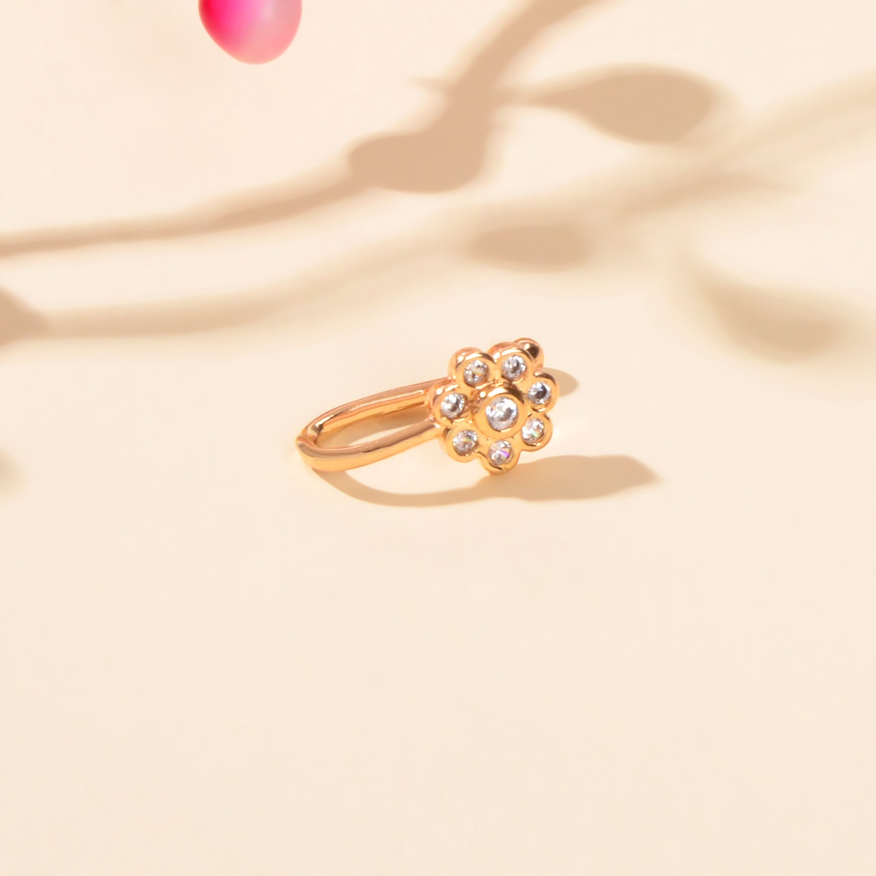 1pc Rhinestone Flower Fake Nose Rings Gold Copper African Nose Cuff Non Piercing