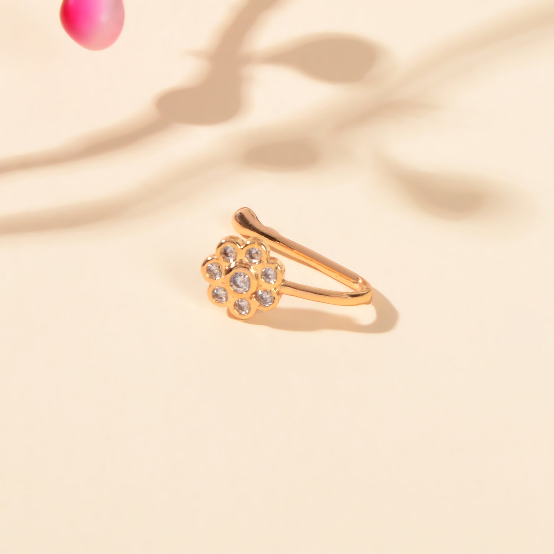 1pc Rhinestone Flower Fake Nose Rings Gold Copper African Nose Cuff Non Piercing