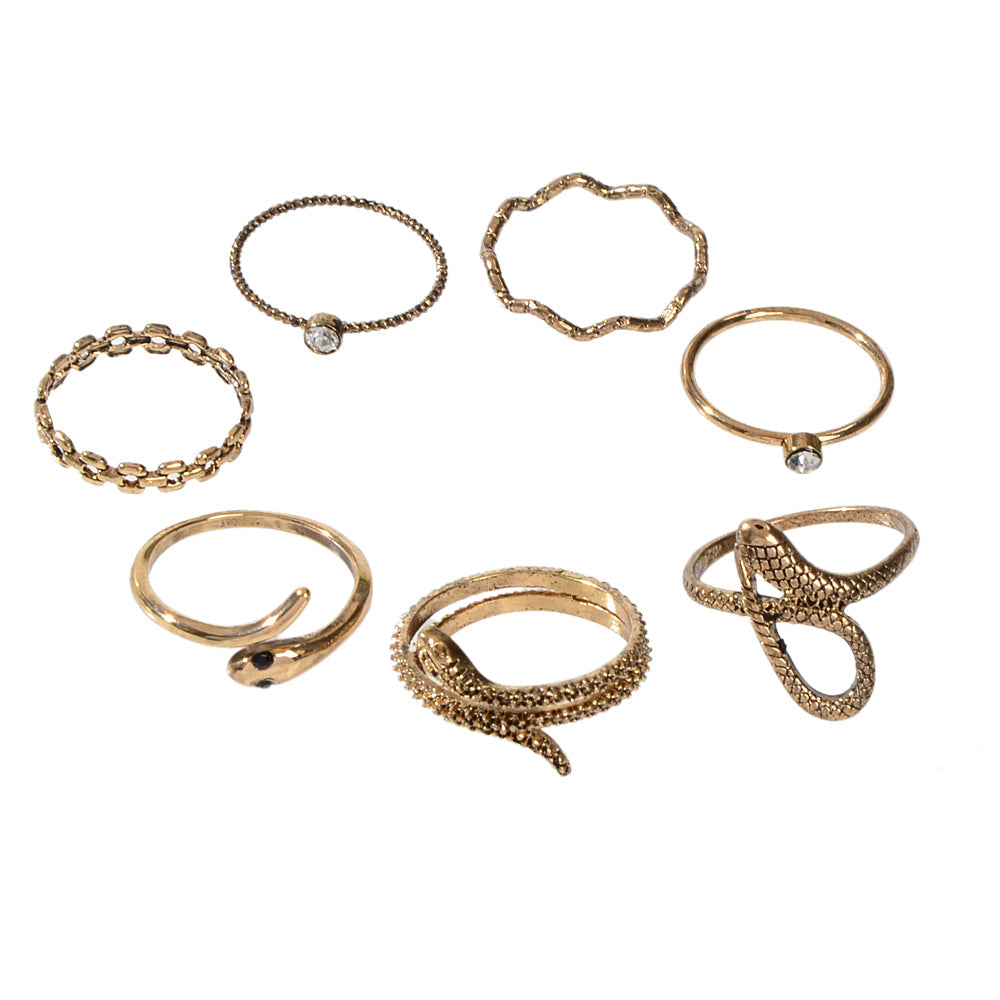 Multiple 7pcs Vintage Boho Chic Antique Gold Snake Midi Finger Knuckle Rings set