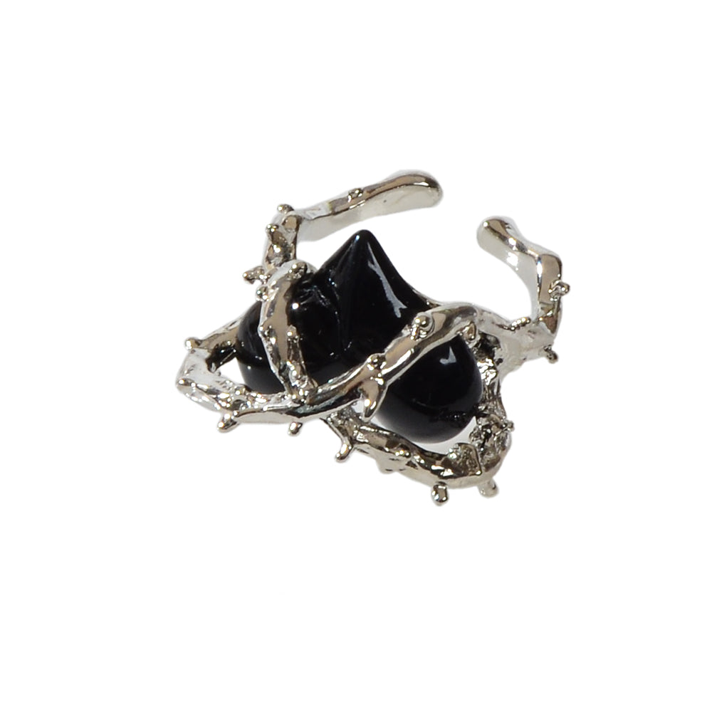 Silver Metal Wrap Black Heart Open Cuff Ring Perfect Engagement Gift Jewellery