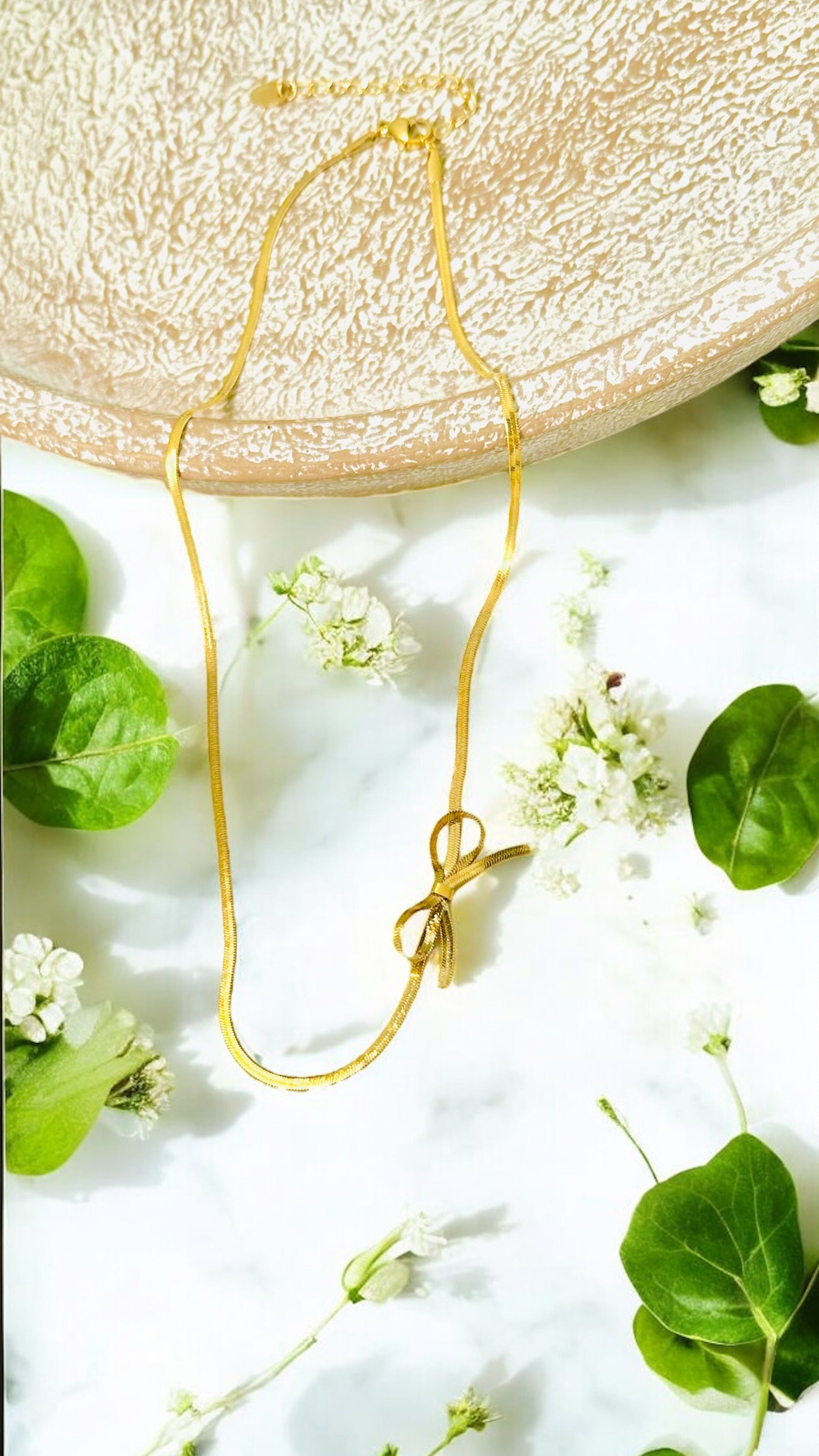 Dainty Bow Tie Herringbone - 18K Gold Plated, Waterproof Necklace
