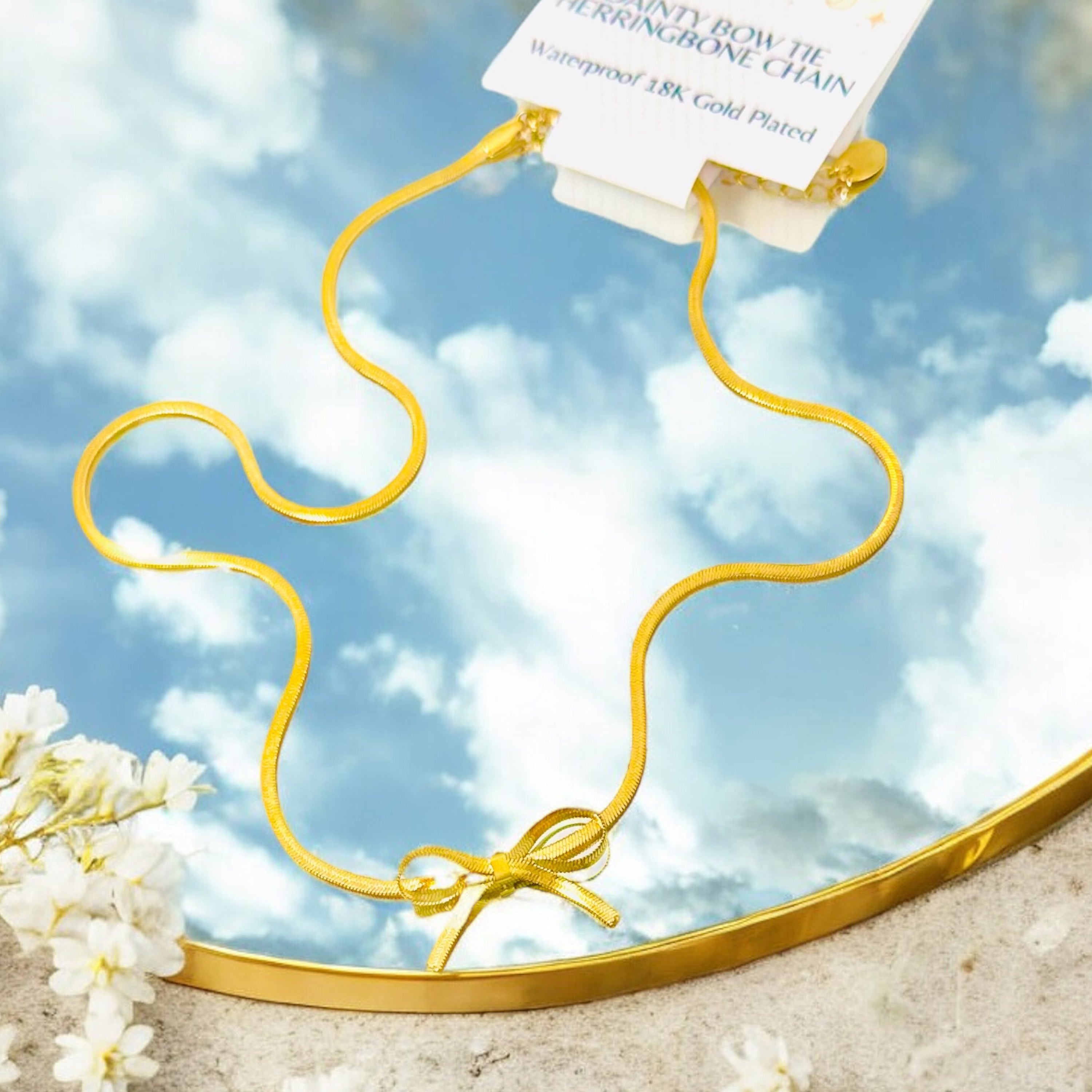 Dainty Bow Tie Herringbone - 18K Gold Plated, Waterproof Necklace