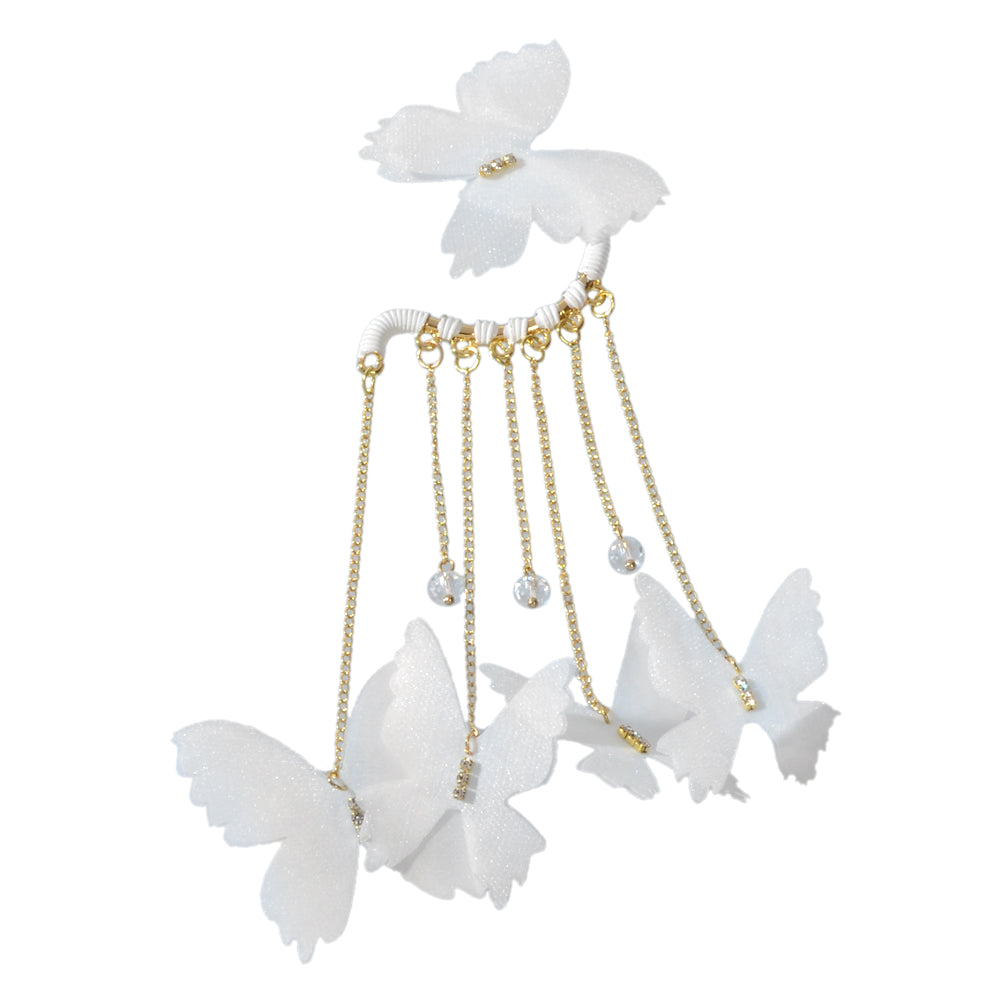 1pc Gold Tassel Chain White Handmade Butterfly Dangle Earring Ear Cuff Climber-3