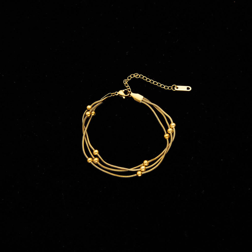 Triple Layer Gold Chain Bracelet with Beads