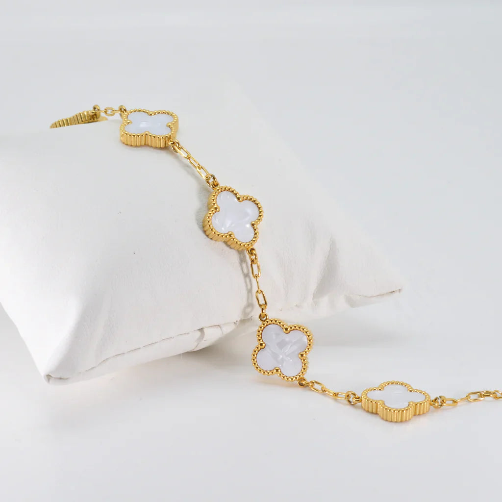 White Four Leaf Clover Bracelet | Lucky Charm Jewelry