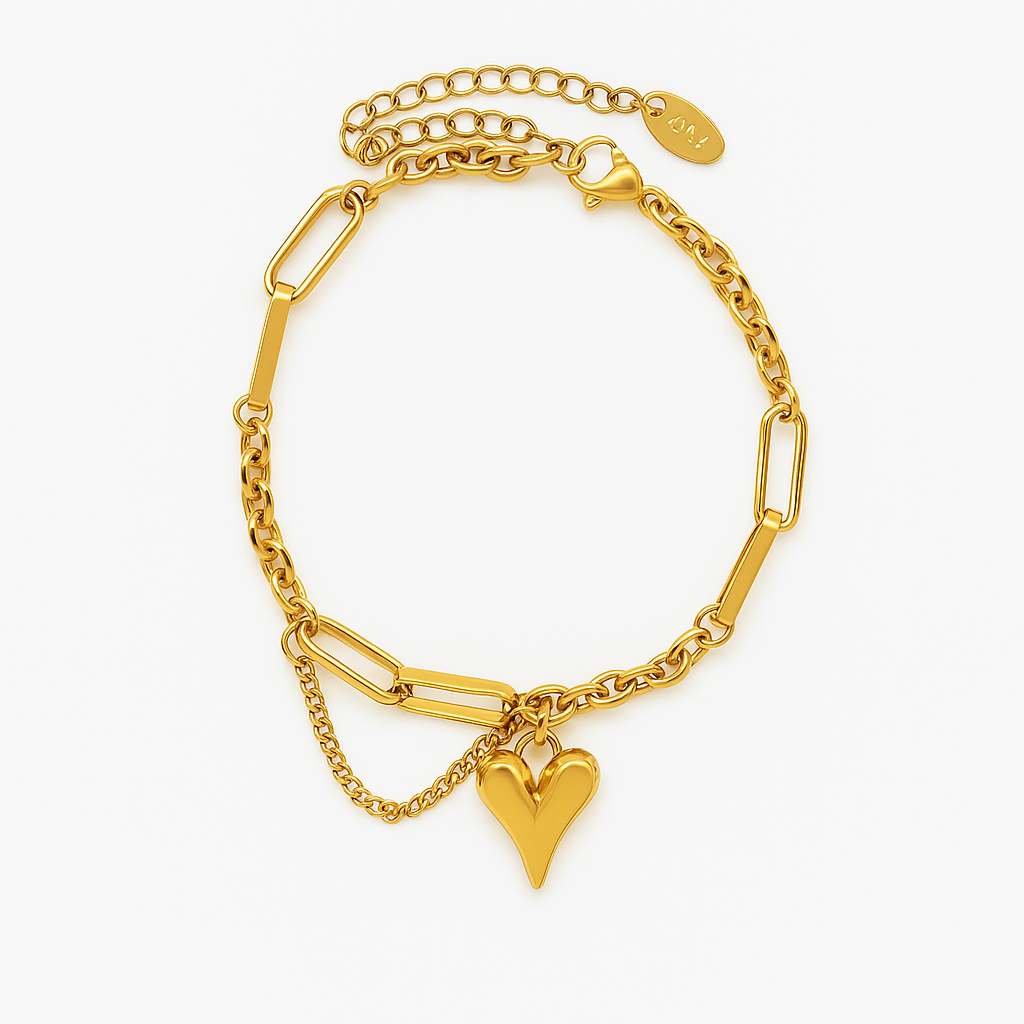 Anti-Tarnish Gold Heart Charm Bracelet – Dainty & Durable Love Jewelry