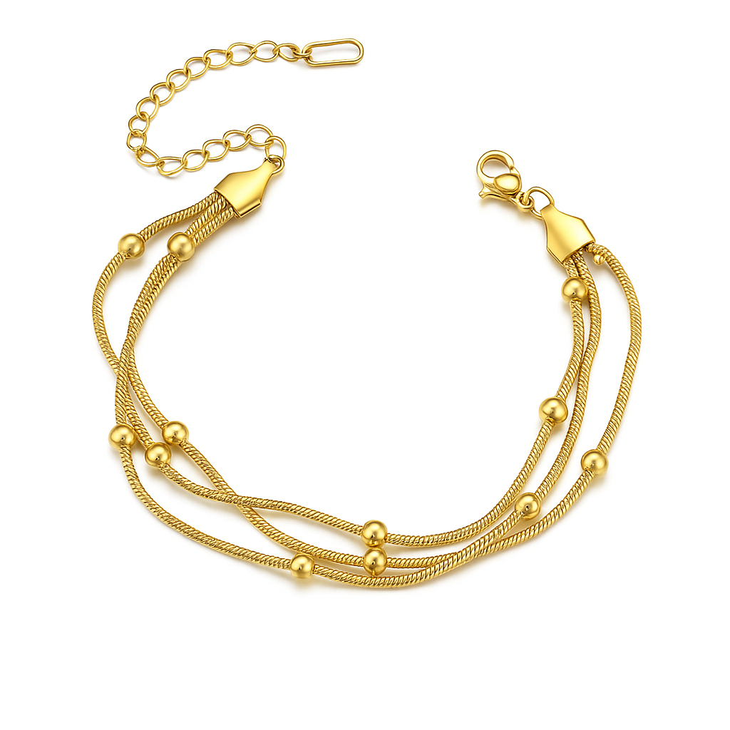 Triple Layer Gold Chain Bracelet with Beads