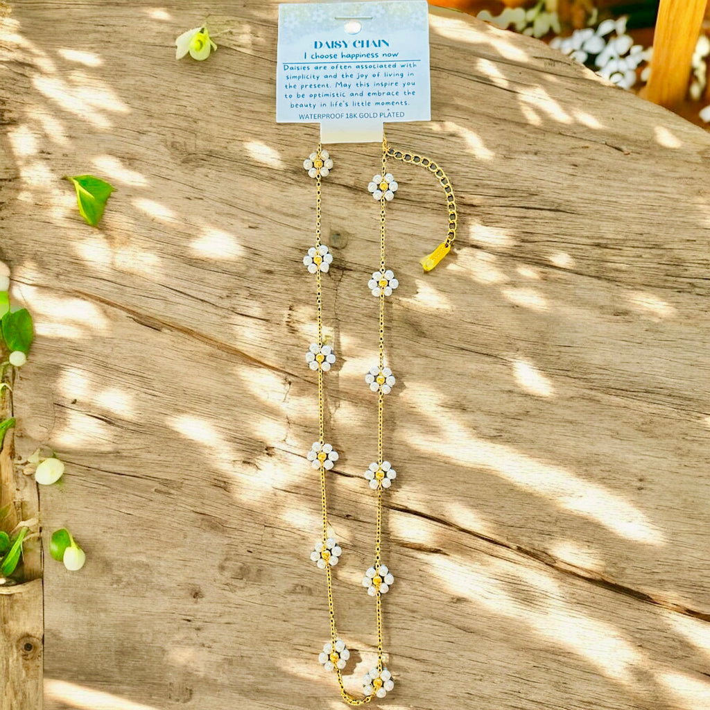 White Daisy - 18K Gold Plated, Waterproof Necklace