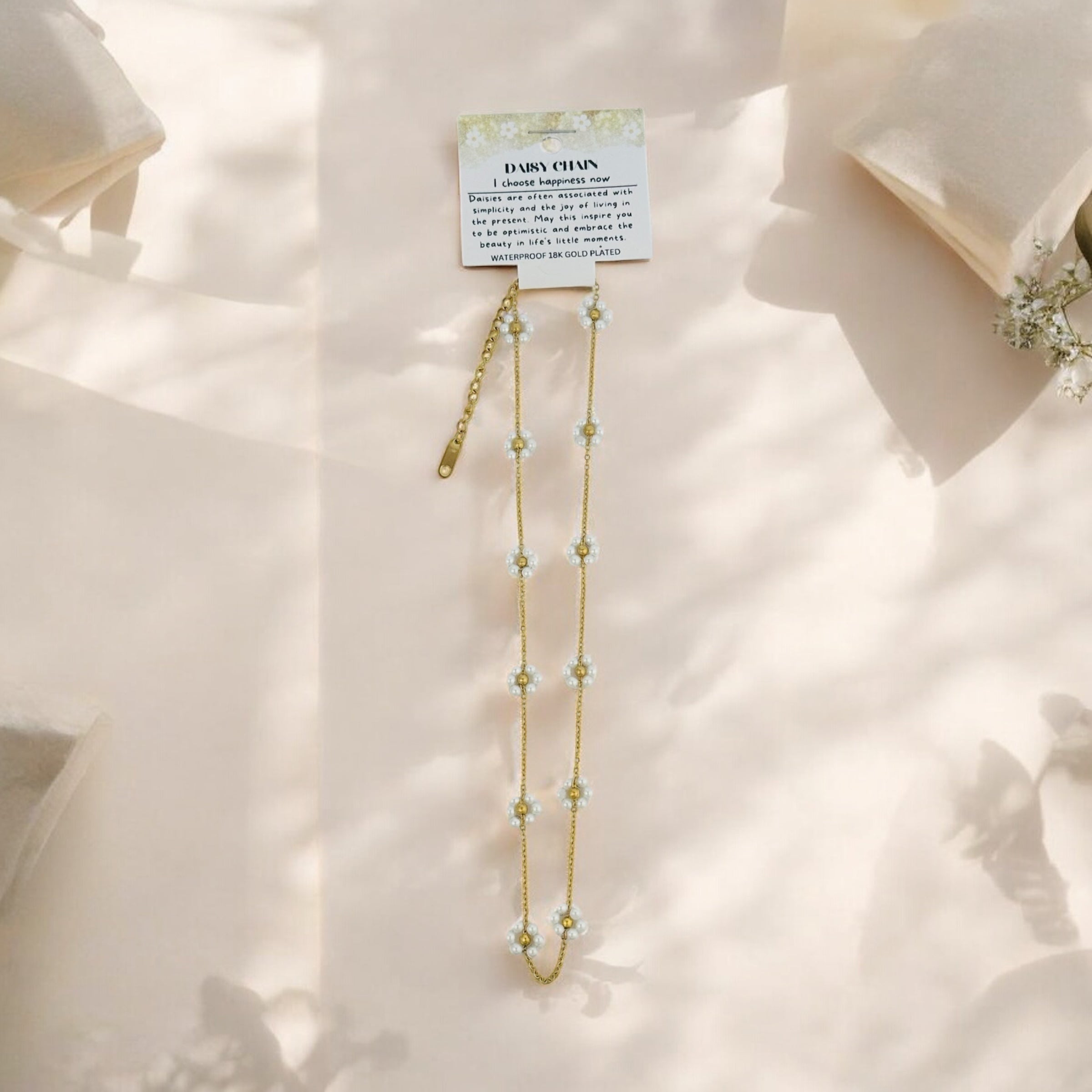 White Daisy - 18K Gold Plated, Waterproof Necklace